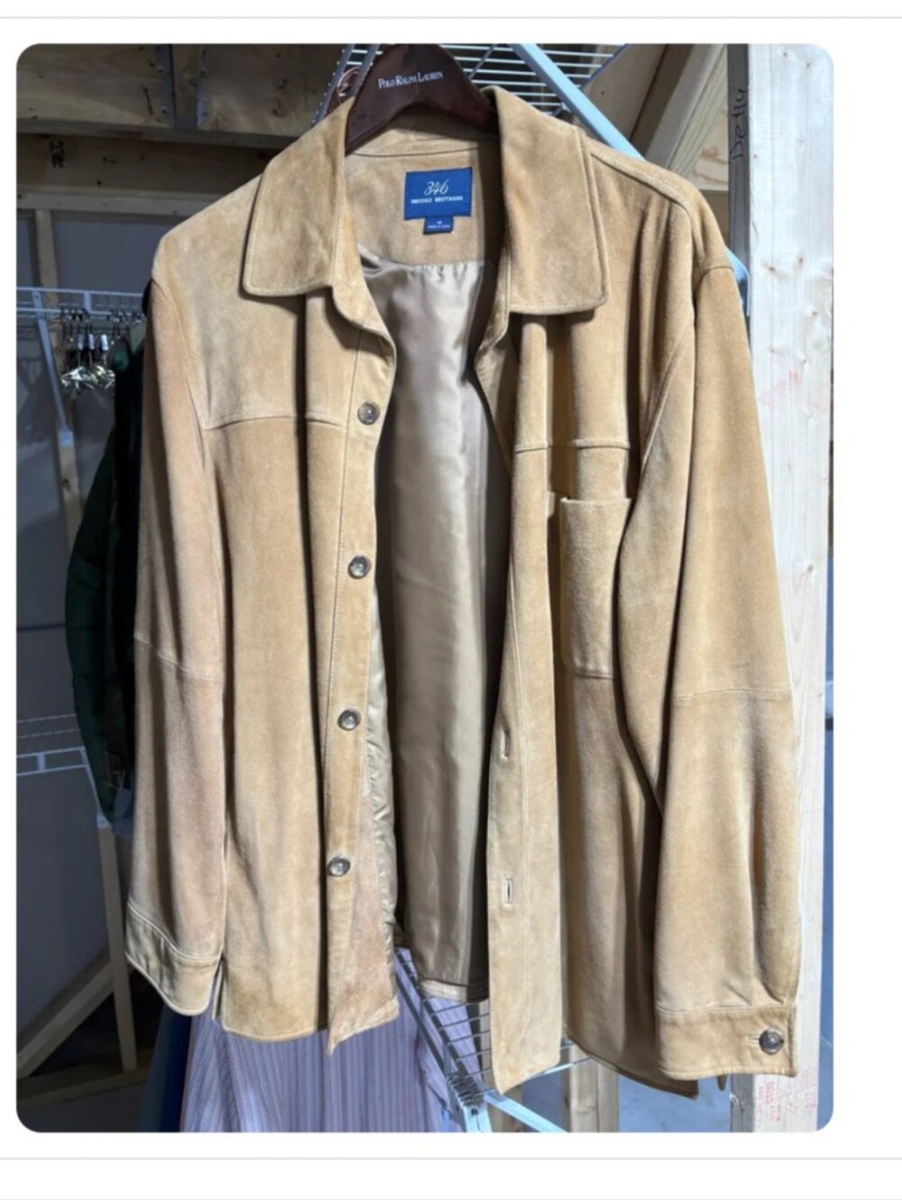 346 Brooks Brothers Men Tan Suede Leather Trucker Jacket Coat M